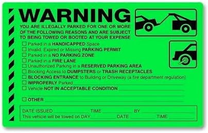 WARNING, YOU ARE ILLEGALLY PARKED FOR ONE OR MORE.... PARKING VIOLATION STICKERS, PACK OF 25
