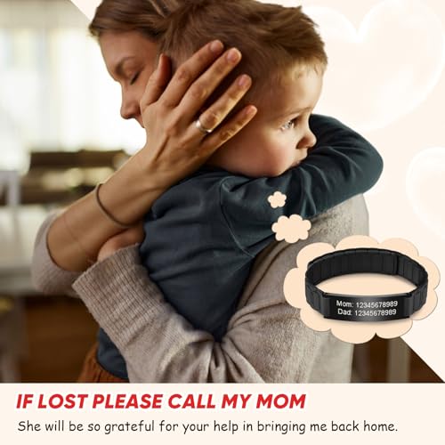 MEALGUET Assorted Color Personalized Stainless Steel Soft Silicone Child Safety ID Bracelets Adjustable Anti-Lost ID Wristbands for Kid Girls Boys Toddler2