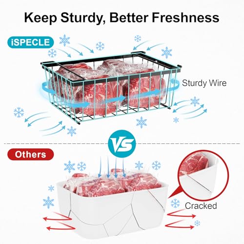 Image of iSPECLE Freezer Organizer Bins - Storage Baskets for 5 Cu.Ft, 4 Pack | Easy Food Access, Stackable Wire Storage, Vertical Space for Frozen Food, Sorts Meat, Vegetables and Bagged Items, Home