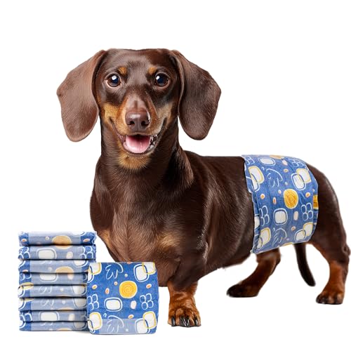 Image of MICOOYO Male Dog Diapers, Disposable Male Dog Wraps with Wetness Indicator, Super Absorbent | Leak Proof Doggie Diapers for Incontinence, Marking, Puppy Training, S, 12-19-inch Waist, 20 Counts