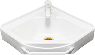 Fregadero esquinero de pared de 38 x 20 x 10 cm, lavabo de baño con tubo de agua y grifo frío, ideal para guardarropa y lavabo, ahorro de espacio, color blanco
