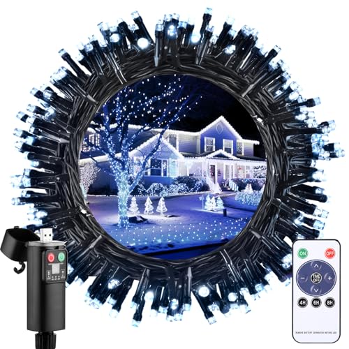 LED Weihnachtsbaum Lichterkette Außen Batterie, USB Aufladbare 10M...