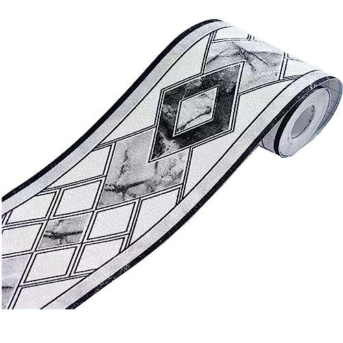 DHHOUSE Frise de papier peint 3D noire et blanche, bordure murale autocollante et embossée pour plafond, salle de bains, salon, 10 cm par 5 m (noire et blanche)