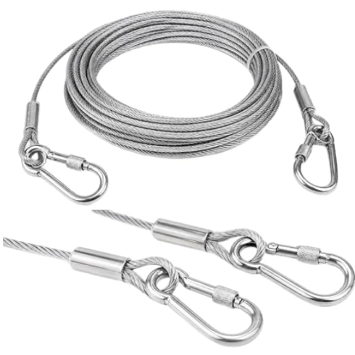 Image of Heavy Duty Stainless Steel Clothesline with Locking Carabiner Hooks, Rust Resistant Braided Laundry Drying Rope for Balcony, Bathroom, Camping, Travel, Dormitory & Home Use (10 Miter)