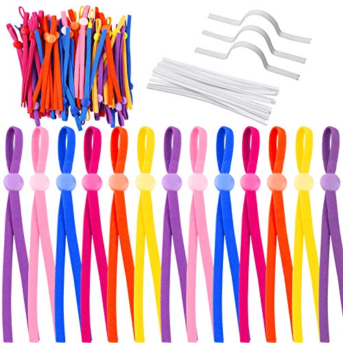 60 Piezas 5mm Cuerda Elastica, Plana Cintas elásticas para Costura y Manualidades DIY Cordon, Cordón Goma Elástico Bandas con Tiras de Aluminio para la Nariz y Hebilla Ajustable(Multicolor)