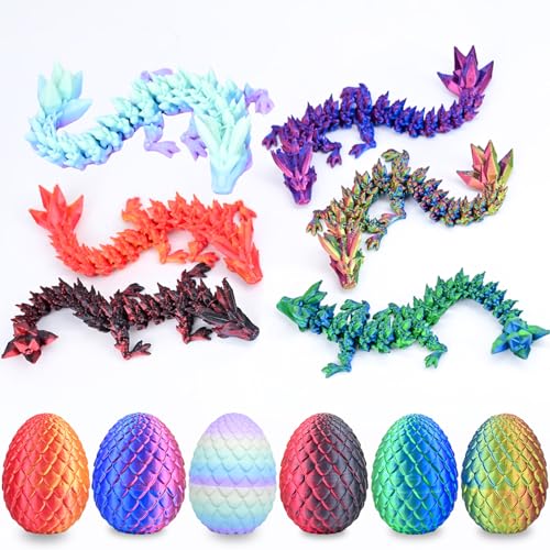 3D Printed Dragon Egg 6 Pack Fidget Toys Kid 3D Printed Animals Small 3D Printer Dinosaur Dino Eggs Toy Easter Gifts for Kids Boy Girls