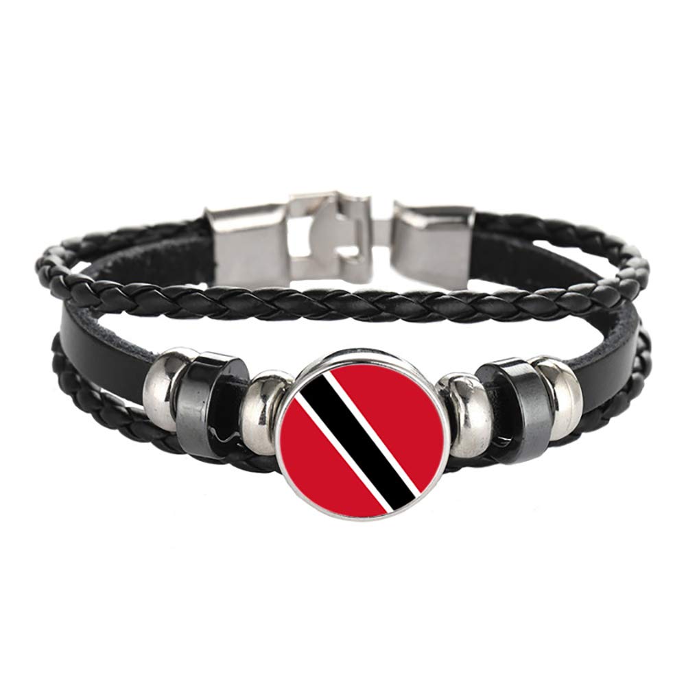 Trinidad and Tobago Flag Braided Bracelet Leather Chain Crystal Wristband Souvenir,Fashion Handmade Bracelet for Man & Woman Special Day's Gift