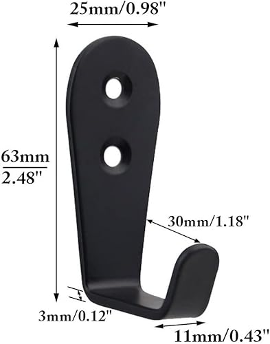 Miniatura 2 de Mokife Ganchos negros para abrigos, paquete de 6 ganchos para chaquetas, montados en la pared, de acero inoxidable, ganchos individuales