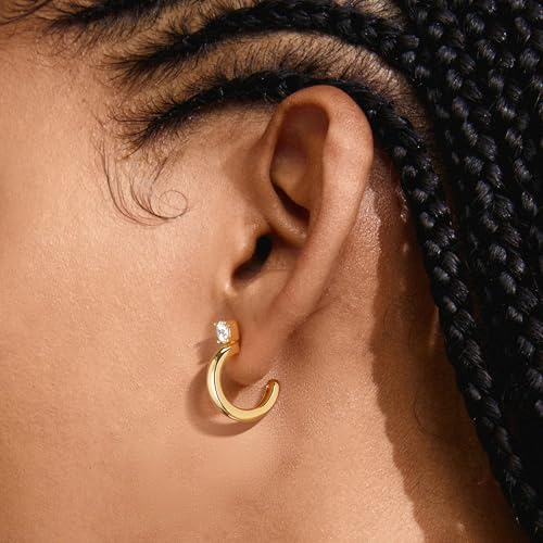 FETTERO Gold Hoop Earrings for Women, 14K Gold Plated Open C Shape Hoops Lightweight Chunky Gold Earrings, Hypoallergenic Gold Earrings for Women Ear Piercing Jewelry Gifts