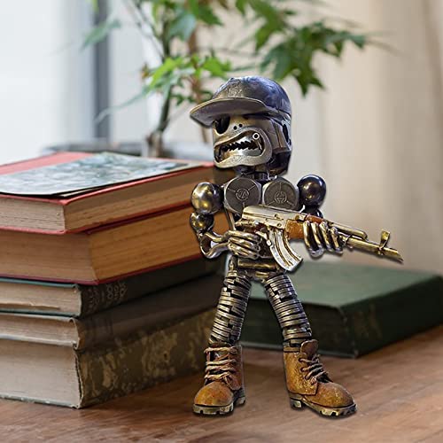 Nezababycos Standing Warrior Inspired Recycled Scrap Metal Sculpture Piston Man Machine Statues Soldier Ornaments For Garden Office Home Décor, Resin (B) #TOP3