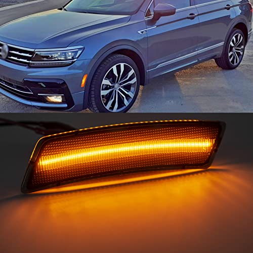 Nslumo Amber Front Bumper Led Side Marker Lights Compatible With 12-19 V'w Beetle 18-Up V'w Ti-Guan, Smoked Lens Replace Oem Sidemarker Lamps #TOP5