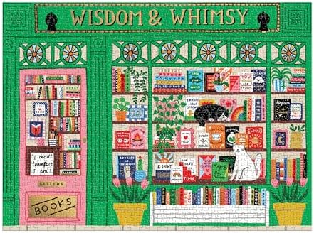 Galison Wisdom & Whimsy – 1000 Piece Foil Jigsaw Puzzle Featuring Beautiful Artwork of A Bookshop Scene - 2