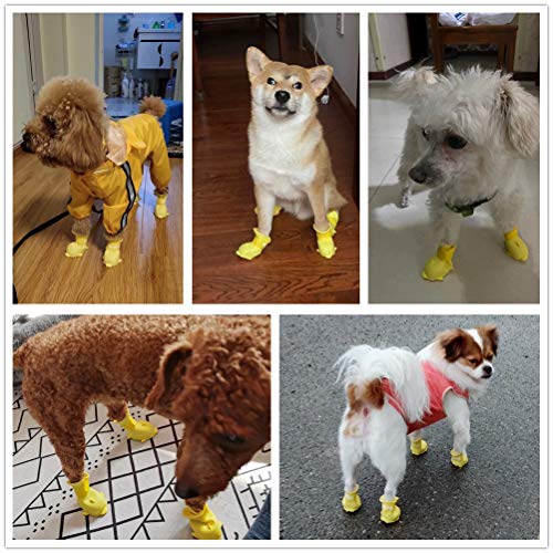 Yeduzyn 4Pcs Waterproof Dog Boots Dog Shoes For Snow And Rain Teddy Pomeranian Bichon Small Size Dogs (Yellow, Small) #TOP2