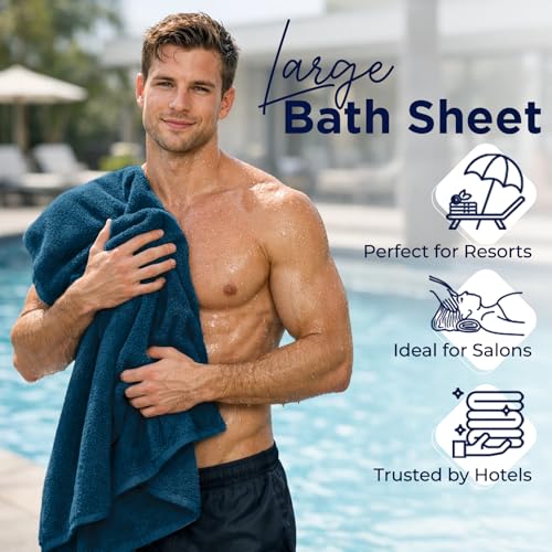 Image of DAN River 2 Pack Bath Sheets Extra Large 35x70, Large Bath Towels for Adults, XL Oversized Heavy Duty Towel Set, 600 GSM 100% Ring Spun Cotton, Soft Quick Dry, Blue Opal