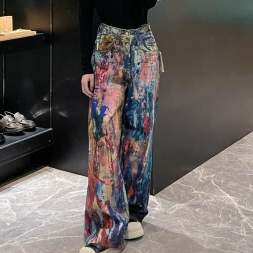 Unisex Y2k Vintage Color Ink Oil Painting Jeans Hiphop Rainbow Graffiti Streetwear Harajuku Baggy Casual Denim Pants3