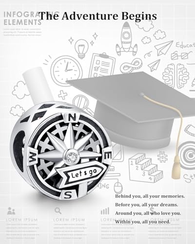 KEQ LET'S GO Travel Compass Charm Fit for Pandora Moment Bracelets 925 Sterling Silver Adventures Backpack Airplane Bead Charm Gift for Women2