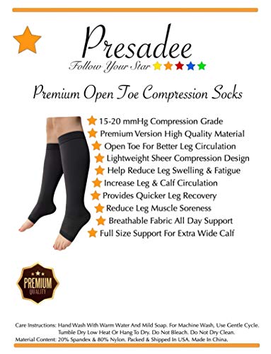 Image of Presadee Premium Sheer 15-20 mmHg Moderate Compression Leg Calf Open Toe Socks