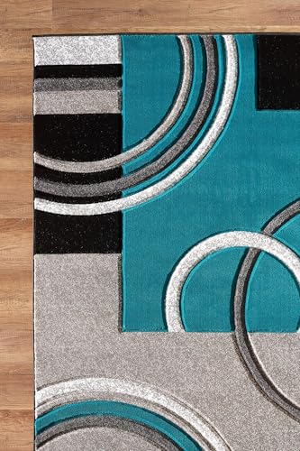 GLORY RUGS Area Rug Modern Soft Hand Carved Contemporary Floor Carpet with Premium Fluffy Texture for Indoor Living Dining Room and Bedroom Area (Turquoise, 5x7)