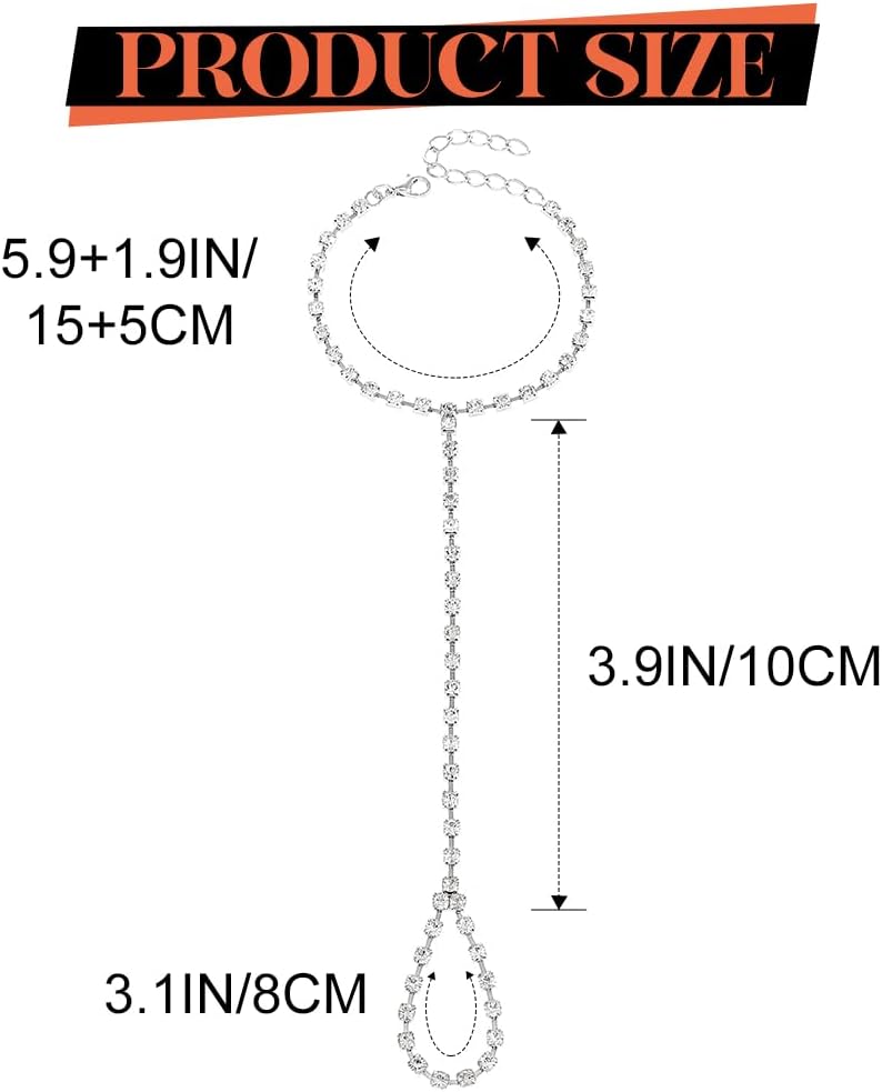 EARENT Rhinestone Hand Chain Bracelet Silver Hand Jewelry Ring Bracelet for Women - Image 3