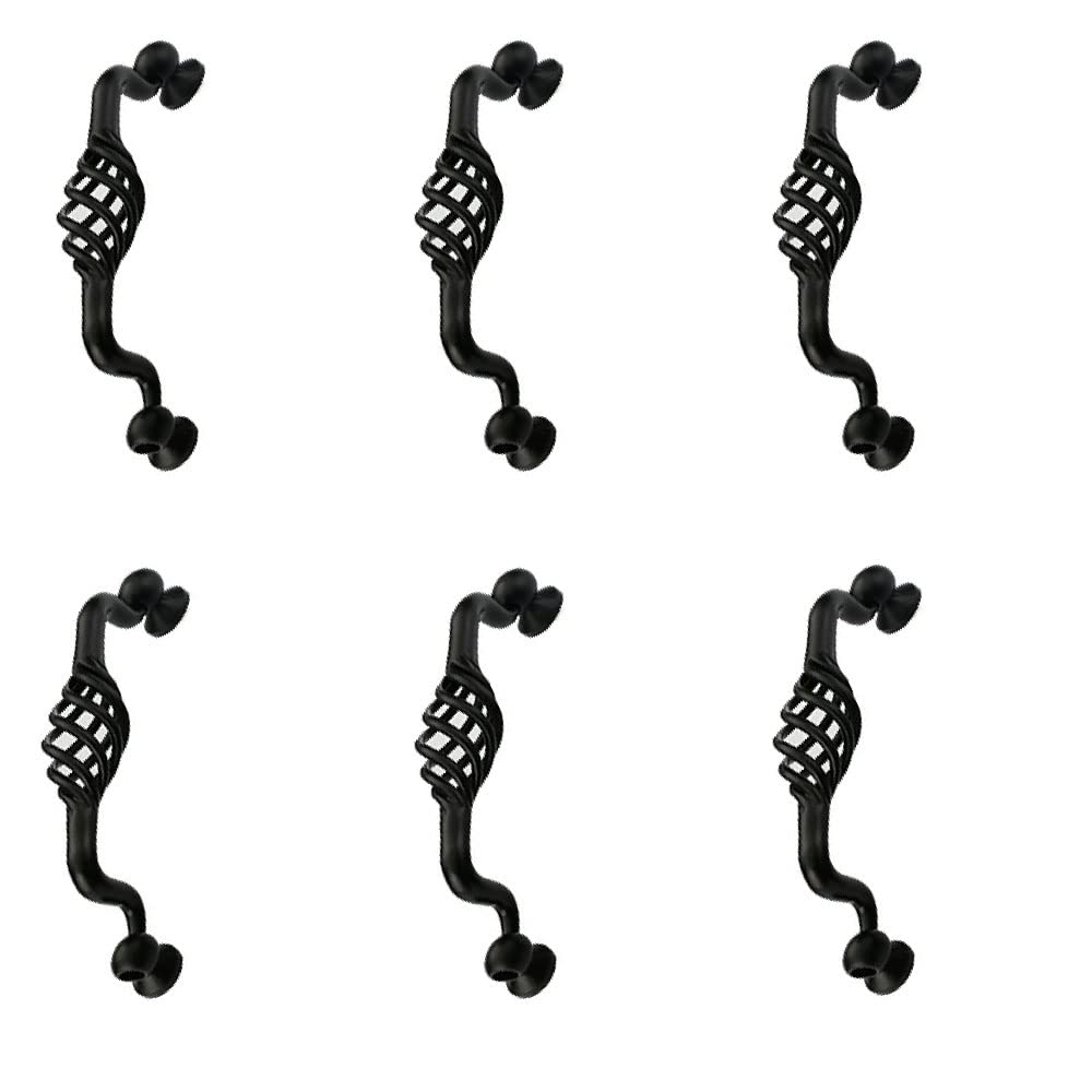 Vintage Nickel Iron Alloy Cabinet Handles, Set of 6 Black Hollow Out Birdcage Furniture Handles for Dresser, Cabinet, Door, Closet, Drawer (96MM Hole Spacing Type B)