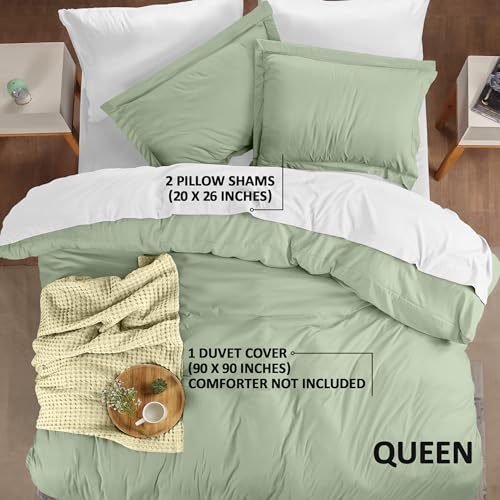 Utopia Bedding Duvet Cover Queen Size - 3 Piece with Zipper Closure - 1 Comforter Cover 90X90 Inches & 2 Pillow Shams 20X26 Inches (Sage) Comforter Not Included