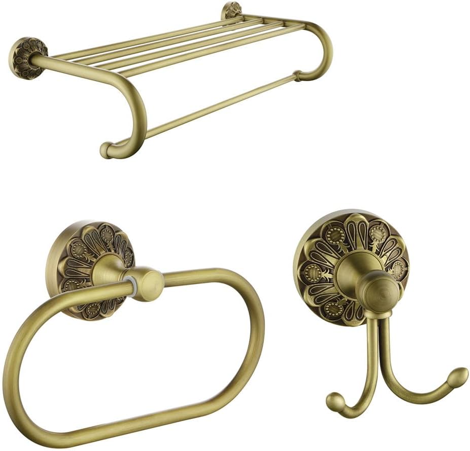 Towel Ring + Wall Hook + 24 Inch Towel Rack, Brass Bathroom Accessories Set