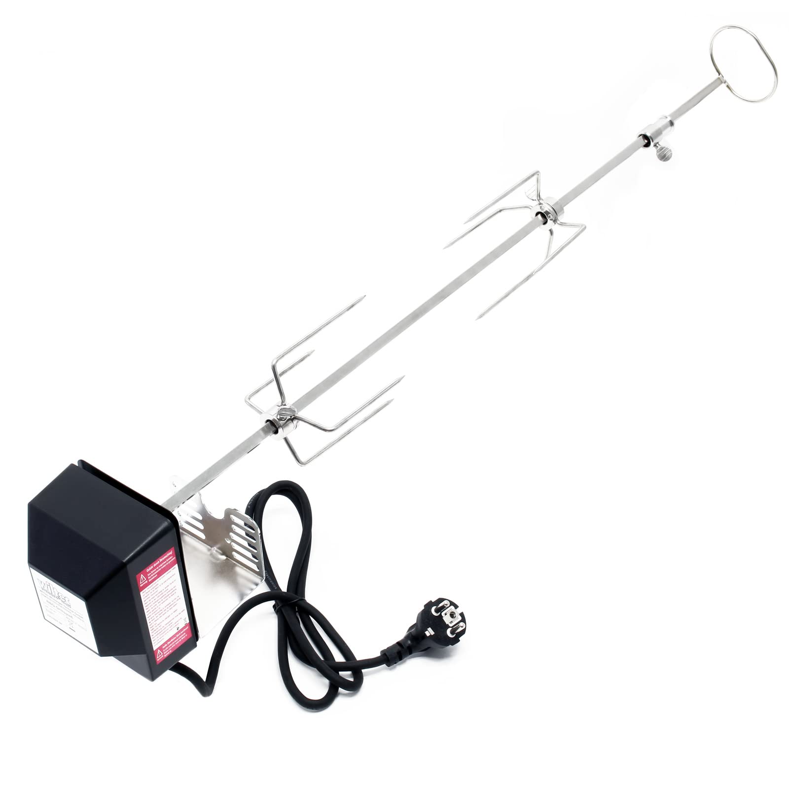 Wiltec Girarrosto da Barbecue 82 cm 230 V, Spiedo in Acciaio Inox con 2 forchettoni Carne