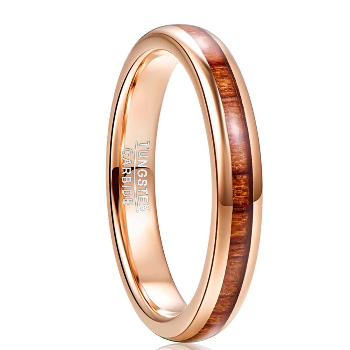 NUNCAD 4mm/8mm Anillo de Tungsteno Oro Rosa con Madera de Acacia para Hombres/Mujeres Compromiso de Boda Diario Tamaño 11.75-32.25