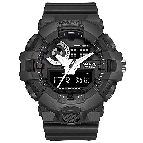 Amoy Hombres LED Cronómetro Relojes Deportivos Militares electrónica Digital analógico Doble de Tiempo al Aire Libre Reloj táctico del Ejército (Color : B)