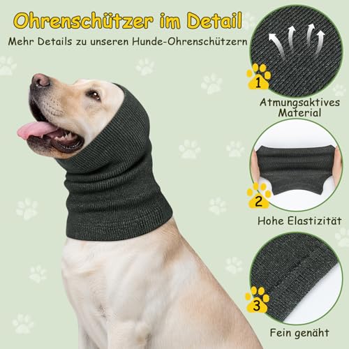Kiiwah Ohrenschützer Hund, Lärmschutz Hund Snood Gehörschutz Angstzuständen Head Cover Hund für Feuerwerk, Gewitter, Fellpflegehilfe (Grau, M)