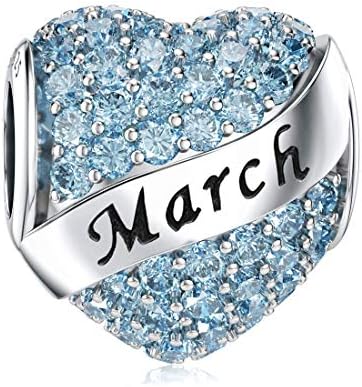 DALARAN Birthstone Charms fit Pandora Charms Bracelet 925 Sterling Silver Heart Bead Charms
