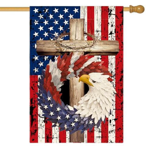 AVOIN colorlife Patriotic Stars and Stripes Eagle Wreath House Flag 28×40 Inch Double Sided Outside USA 4th of July Memorial Day Independence Day Watercolor Yard Outdoor Decoration
