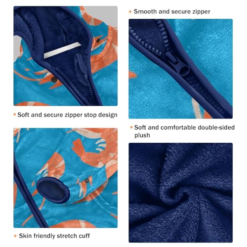 Shrimp Lobster Pattern on Blue Toddler Fleece Jacket Girl Boys Hooded Fleece Jacket Coat Warm Outwear Zip-up 3-10T3