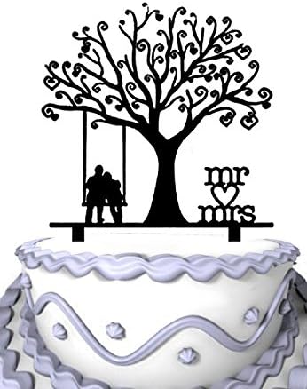 Meijiafei Wedding Cake Topper - Groom and Bride Together Under the Tree Silhouette with Script Mr & Mrs Party Decoration