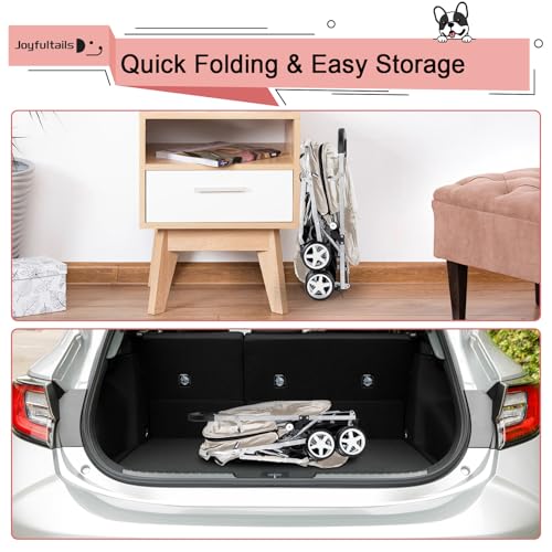 Joyfultails Hundewagen, Doppel-Haustier-Kinderwagen, faltbarer Kinderwagen für 2 Hunde und Katzen, Zweisitzer-Tragetasche, Twin Dog Walk Jogger, Reise-Haustierwagen mit Stauraum, Grau