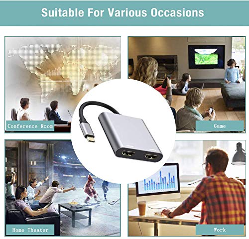 Image of Tobo USB-C to Dual HDMI Adapter 4K @60hz,Type C to HDMI Converter Compatible with MacBk /Mc-Book Pro 2019 /2018 /2017,McBuk Air 2018,Sung Galaxy S9 /S9+ /S8 /S8+,Surface Book 2 and More - TD-310TC