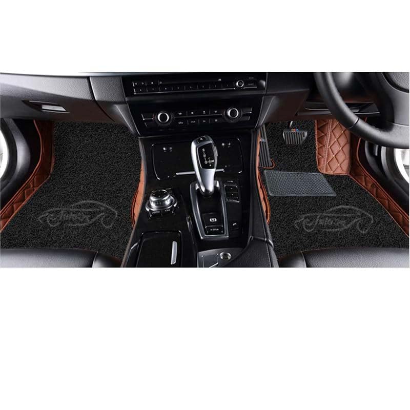 Image of Superior 7D Car Floor Mat Full Set for Mahindra Alturas G4, 7 Layer Protection Mats, Leather with Curly Car Foot Mat with Heal Pad, Anti-Skid & Waterproof Tan Beige with Black Curly