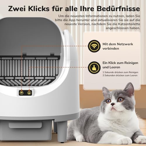 Bild 6 - Offene Katzenklo Selbstreinigend Katzentoilette XXL, Katzentoilette Selbstreinigend, App-Steuerung, Sicherheitssensor, Große Fassungsvermögen Anti Pinch Self Cleaning Cat Litter Box für Mehrere Katzen