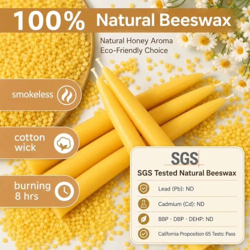 Image of Beeswax Taper Candles,Pure Bees Wax Candle Sticks,8 Inch,12 Pack,Non-Toxic