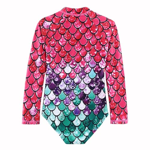 Image of Girls Long Sleeve One Piece Swimsuit Rash Guard Swimwear Zipper Quick Dry Bathing Suits Sun Protection UPF 50+ (Ages 4-12)