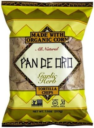 Pan De Oro Tortilla Chips (Garlic Herb), (Case of 12 7.5 Oz Bags)
