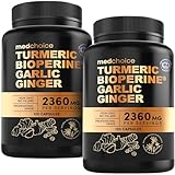 4-in-1 Turmeric and Garlic Supplements with BioPerine – 2360mg Turmeric Ginger Root Capsules with Garlic – High Potency Herbal Blend (120 ct, Pack of 2)