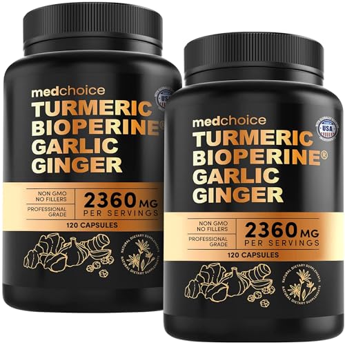4-in-1 Turmeric Joint Support Supplements with Garlic and BioPerine - 2360 mg High Potency Herbal Blend for Mobility Everyday Flexibility Digestive Comfort Active Aging Support (120ct Pack of 2)