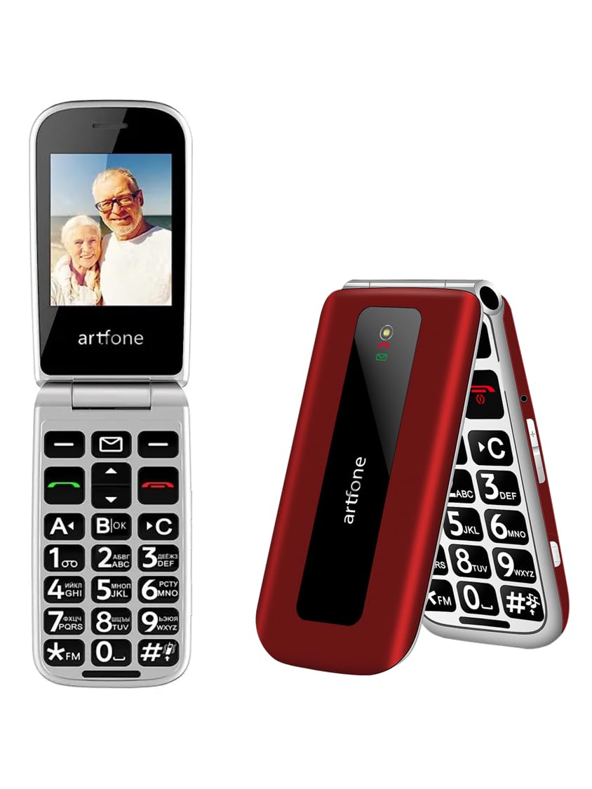 artfone F20 Telefono Cellulare per Anziani丨GSM Flip Telefoni Cellulari con Tasti Grandi丨2.4" Display丨Funzione SOS丨Volume Alto丨Doppia SIM丨Batteria da 1300 mAh丨Funzione di orario丨Torcia丨Radio - Rosso