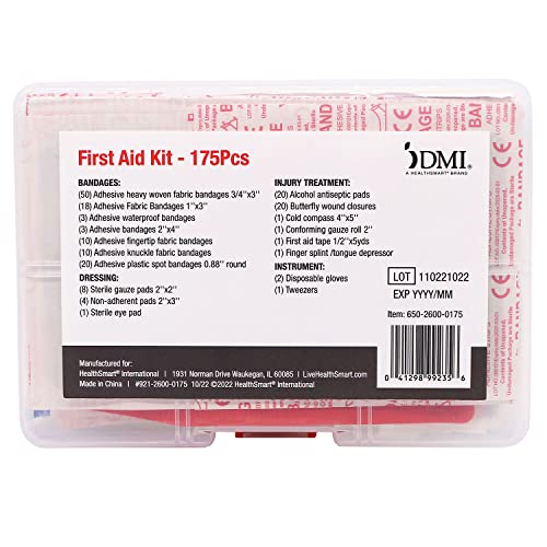 Image of DMI 175-Piece First Aid Kit for Minor Injuries, Cuts and Scrapes, All-Purpose, Portable and Convenient, Includes Bandages, Injury Treatment, Dressings, and Instruments, HSA & FSA Eligible