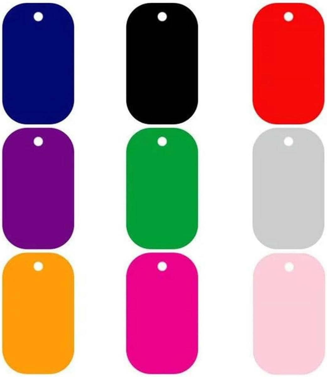 Lot de 100 médailles d'identification vierges en aluminium pour chien avec plaque signalétique en caoutchouc pour animal de compagnie, gravées sur mesure, pour chat et chien, anti-perte, pendentif, a