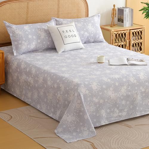 Image of Story@Home King Size Bedsheet | Air Cotton Flatsheet King Size with Two Pillow Covers| 240 TC | Super Soft Bed Sheet for King Size Bed | Floral Design (270 x 250 cm, Grey & White)