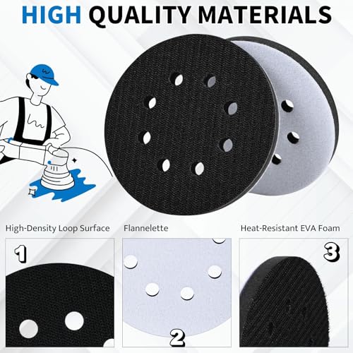 Image of 5 Inch 8 Holes Foam Sanding Pads 2 Pack Interface Pad Hook and Loop Sponge Cushion Buffer Backing Pad for Orbital Sander