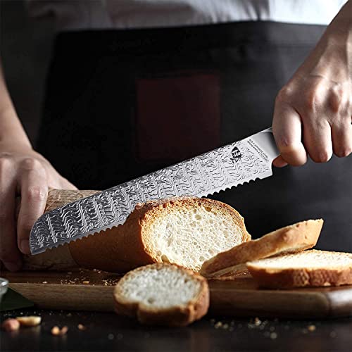 Tuo Chef Knife - 8 Inch & Bread Knife 8 Inch-Pro Serrated Bread Knife Kitchen Bread Slicing Knife, Forged Aus-8 Japanese Stainless Steel & G10 Handle -Falcon S Series With Gift Box #TOP6