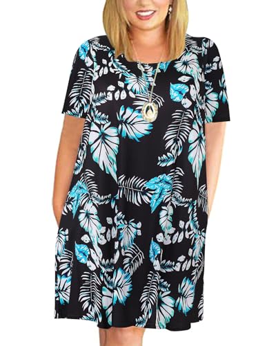 Image of Kancystore Women's Plus Size Summer Dresses Short Sleeve Casual T-Shirt Swing Dress with Pockets